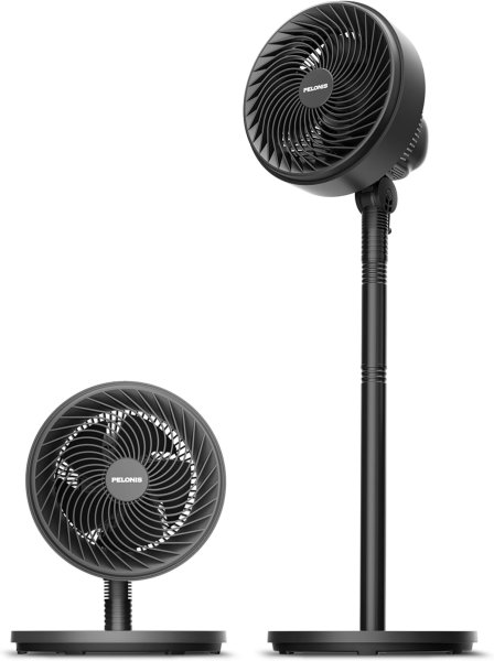 PELONIS 7-Inch Pedestal Air Circulator, Oscillation Fan, 3 Speeds, Adjustable Height (Tabletop/Standing Fan), 75°+90° Oscillation, 5-Blade Quiet Pedestal Fan for Bedroom, Office, Home