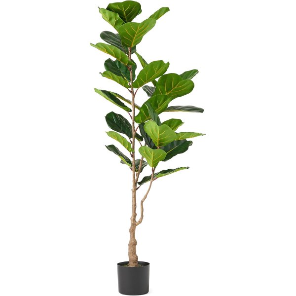 Artificial Tree, Indoor Fiddle Leaf Fig Tree Artificial Plants, Fake Trees with Black Plastic Pot, for Home Office Living Room Floor Decor, Indoor Outdoor Decoration, Housewarming Gift