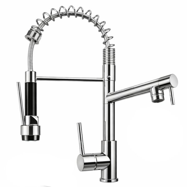 Maincraft 19" Single Handle Pull Down Sprayer Kitchen Faucet F9448 - Polished Chrome