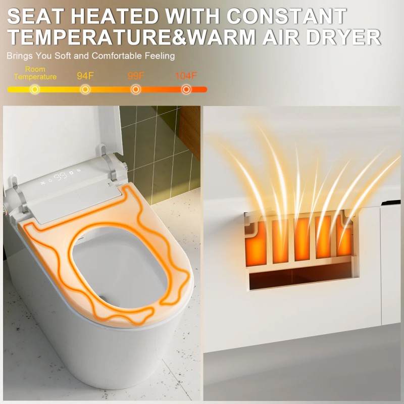 Smart Toilet, Tankless Toilet with Bidet Built In, Auto Open/Close Lid, ADA Comfort Height, Auto Flush, Bidet Toilet with Elongated Heated Seat, Warm Water, Dryer, Digital Display,Night Light