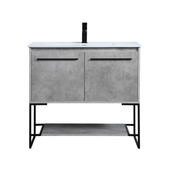 Elegant Lighting Gerard 36" Free Standing Single Basin Vanity Set with Cabinet and Resin Vanity Top Concrete Grey