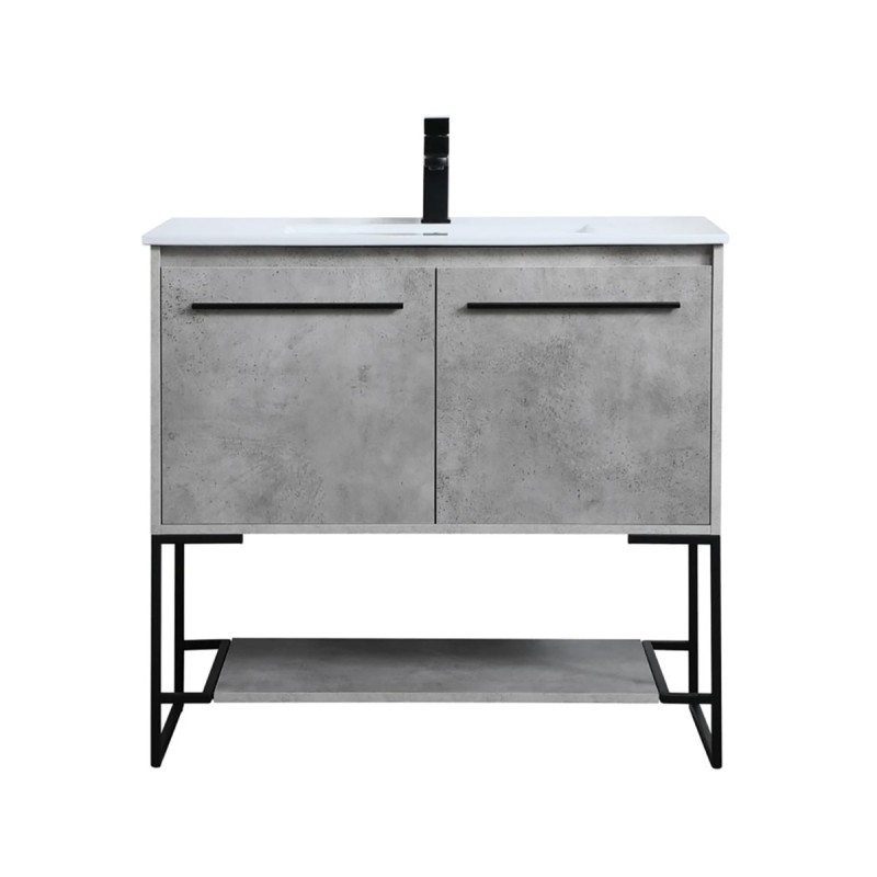 Elegant Lighting Gerard 36" Free Standing Single Basin Vanity Set with Cabinet and Resin Vanity Top Concrete Grey
