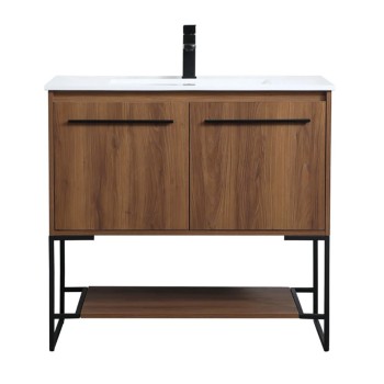Elegant Lighting Gerard 36" Free Standing Single Basin Vanity Set with Cabinet and Resin Vanity Top Walnut Brown