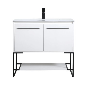 Elegant Lighting Gerard 36" Free Standing Single Basin Vanity Set with Cabinet and Resin Vanity Top White