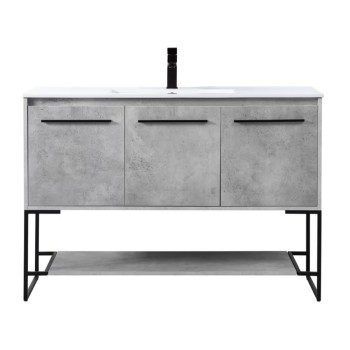 Elegant Lighting Gerard 48" Free Standing Single Basin Vanity Set with Cabinet and Resin Vanity Top Concrete Grey