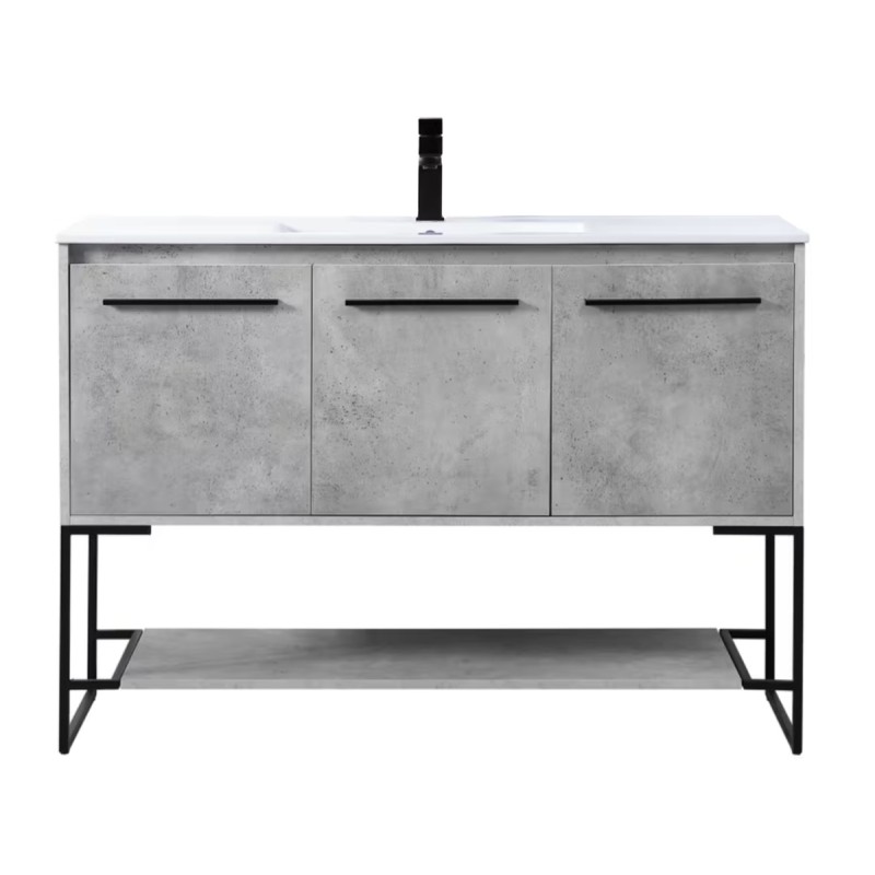 Elegant Lighting Gerard 48" Free Standing Single Basin Vanity Set with Cabinet and Resin Vanity Top Concrete Grey