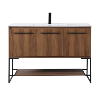 Elegant Lighting Gerard 48" Free Standing Single Basin Vanity Set with Cabinet and Resin Vanity Top Walnut Brown