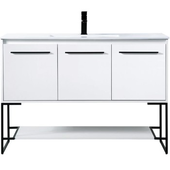 Elegant Lighting Gerard 48" Free Standing Single Basin Vanity Set with Cabinet and Resin Vanity Top White