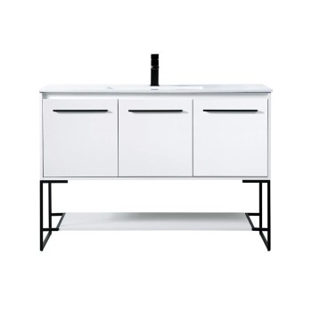 Elegant Lighting Gerard 48" Free Standing Single Basin Vanity Set with Cabinet and Resin Vanity Top White
