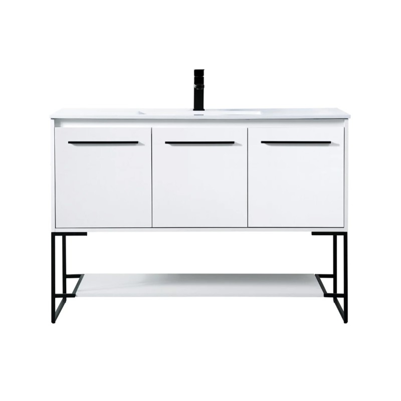 Elegant Lighting Gerard 48" Free Standing Single Basin Vanity Set with Cabinet and Resin Vanity Top White