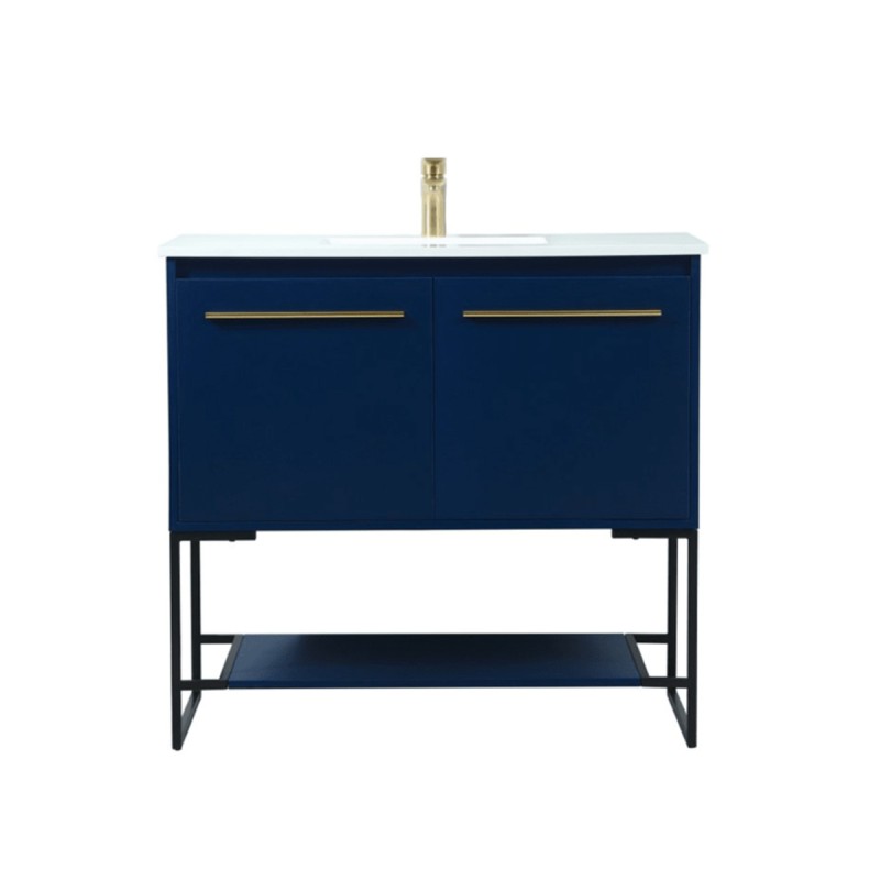 Elegant Lighting Sloane 36" Free Standing Single Basin Vanity Set with Cabinet and Engineered Marble Vanity Top Blue