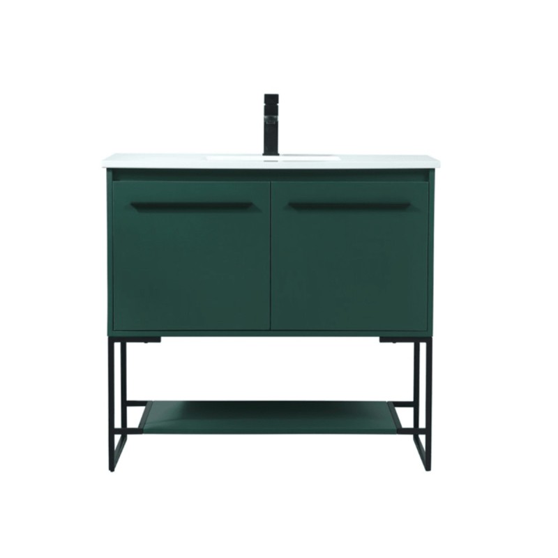 Elegant Lighting Sloane 36" Free Standing Single Basin Vanity Set with Cabinet and Engineered Marble Vanity Top Green
