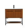 Elegant Lighting Sloane 36" Free Standing Single Basin Vanity Set with Cabinet and Engineered Marble Vanity Top Teak