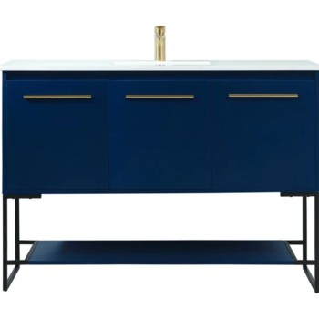 Elegant Lighting Sloane 48" Free Standing Single Basin Vanity Set with Cabinet and Engineered Marble Vanity Top Blue