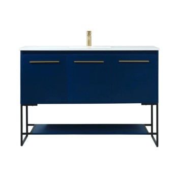 Elegant Lighting Sloane 48" Free Standing Single Basin Vanity Set with Cabinet and Engineered Marble Vanity Top Blue