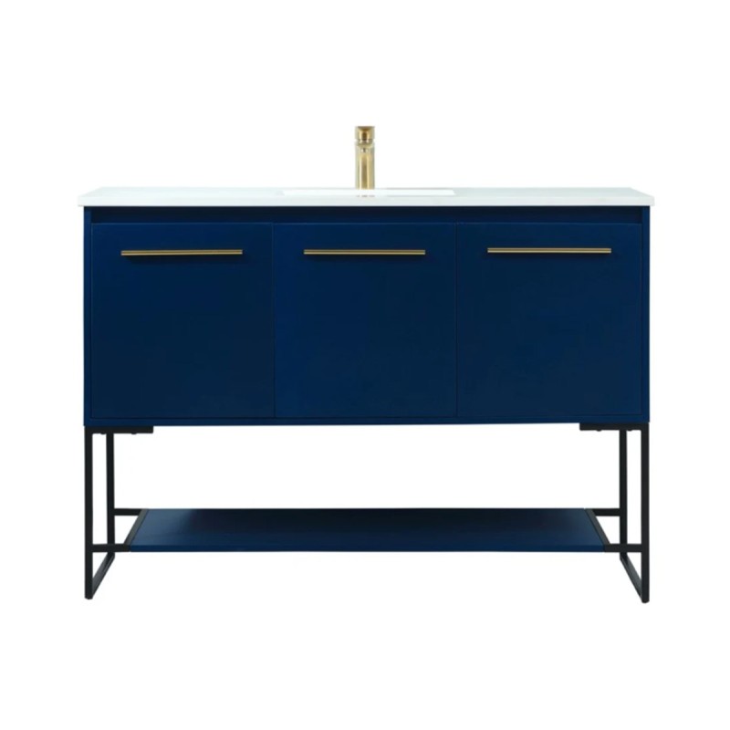 Elegant Lighting Sloane 48" Free Standing Single Basin Vanity Set with Cabinet and Engineered Marble Vanity Top Blue