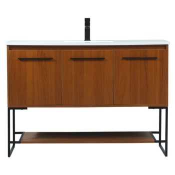 Elegant Lighting Sloane 48" Free Standing Single Basin Vanity Set with Cabinet and Engineered Marble Vanity Top Teak