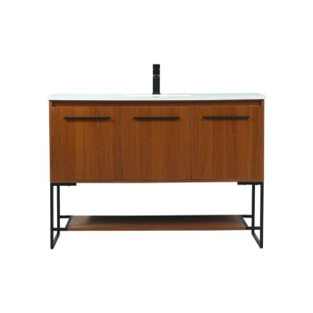 Elegant Lighting Sloane 48" Free Standing Single Basin Vanity Set with Cabinet and Engineered Marble Vanity Top Teak