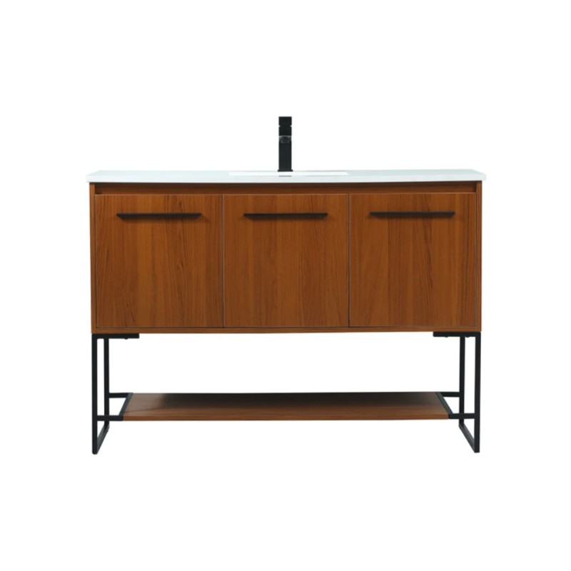 Elegant Lighting Sloane 48" Free Standing Single Basin Vanity Set with Cabinet and Engineered Marble Vanity Top Teak