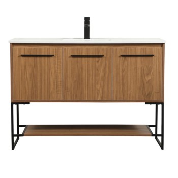 Elegant Lighting Sloane 48" Free Standing Single Basin Vanity Set with Cabinet and Engineered Marble Vanity Top Walnut Brown