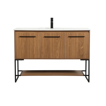 Elegant Lighting Sloane 48" Free Standing Single Basin Vanity Set with Cabinet and Engineered Marble Vanity Top Walnut Brown
