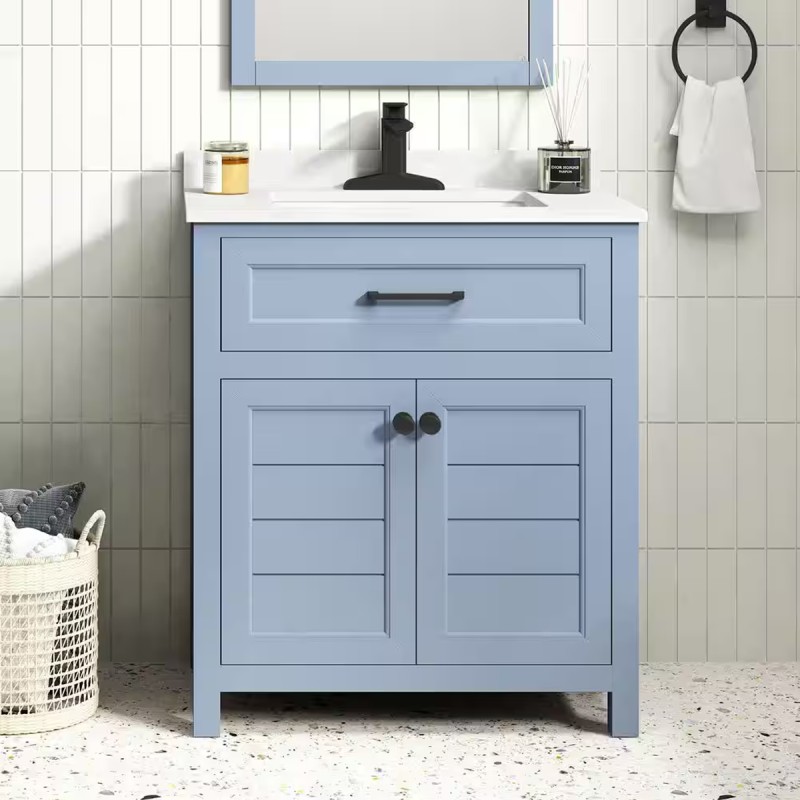 Home Decorators Collection Hanna 30 in. Single Sink Spruce Blue Bath Vanity with White Engineered Stone Top (Assembled)