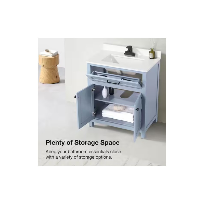 Home Decorators Collection Hanna 30 in. Single Sink Spruce Blue Bath Vanity with White Engineered Stone Top (Assembled)