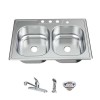 33 in. Drop-In 50/50 Double Bowl 22 Gauge Stainless Steel Kitchen Sink with Faucet and Sprayer