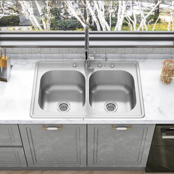 33 in. Drop-In 50/50 Double Bowl 22 Gauge Stainless Steel Kitchen Sink with Faucet and Sprayer