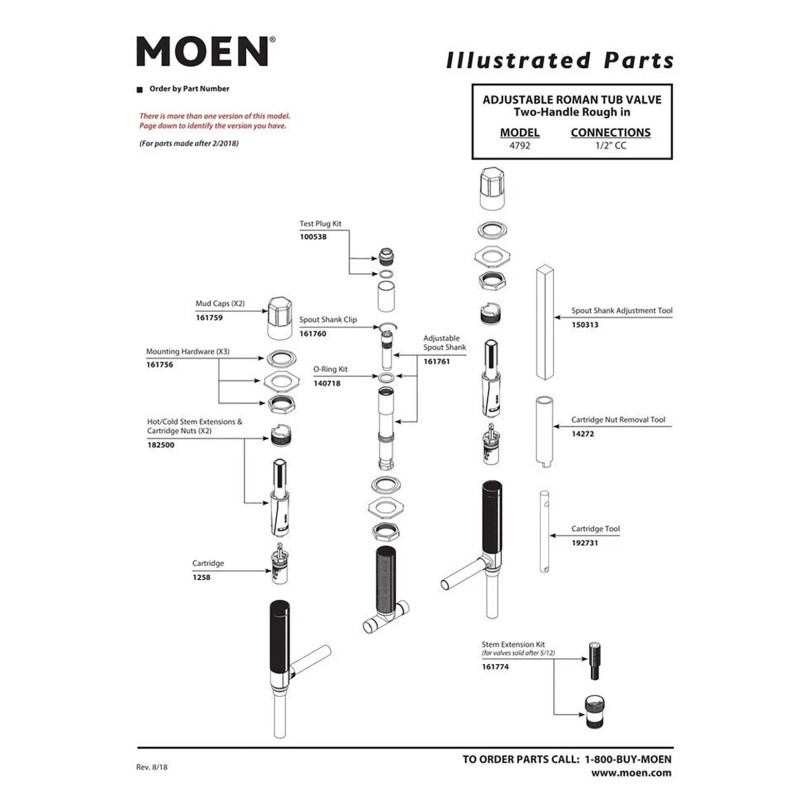 Moen Brass Two Handle 3-Hole Roman Tub Valve Adjustable 1/2-Inch CC Connection, 4792