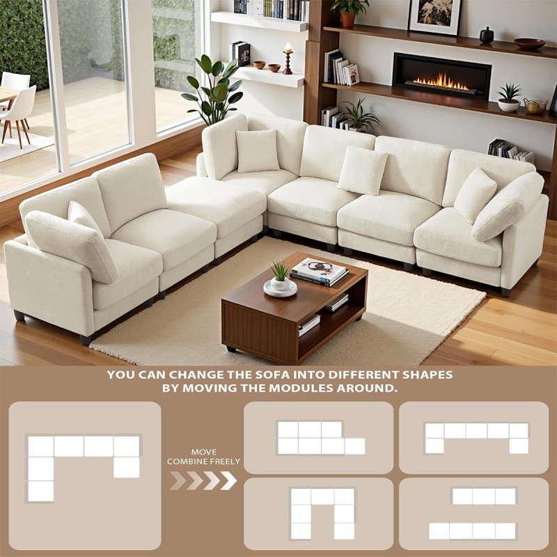 Anwick 117" Modular Sectional Sofa,U-Shaped Chenille Sofa Couch with Movable Ottoman,Modern 7 Seat Cloud Sectional Couches for Living Room Office Home Beige