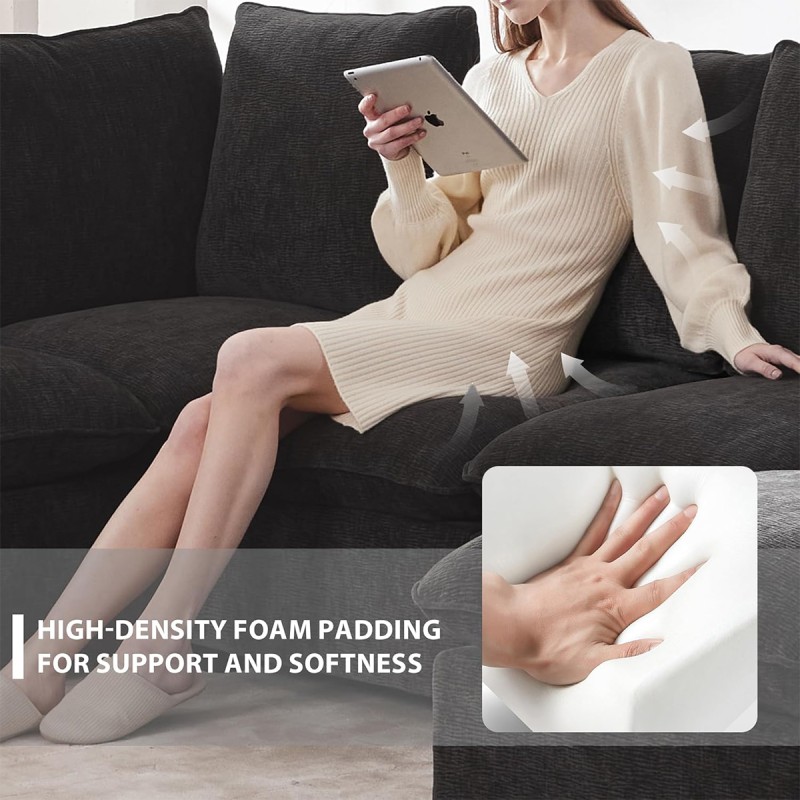 Anwick 117" Modular Sectional Sofa,U-Shaped Chenille Sofa Couch with Movable Ottoman,Modern 7 Seat Cloud Sectional Couches for Living Room Office Home Black