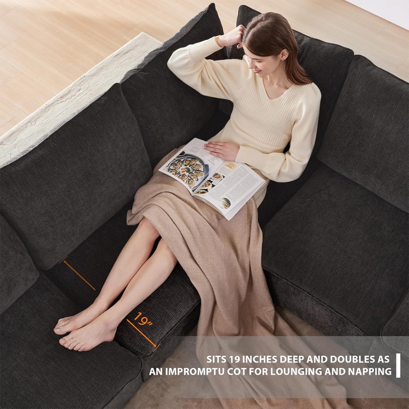 Anwick 117" Modular Sectional Sofa,U-Shaped Chenille Sofa Couch with Movable Ottoman,Modern 7 Seat Cloud Sectional Couches for Living Room Office Home Black