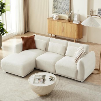 L Shaped Modular Sectional Couch with Removable Ottoman, Convertible Cloud Sofa for Living Room,Comfort Small Couch for Small Spaces(3 Set + 1 Ottomans - Beige)