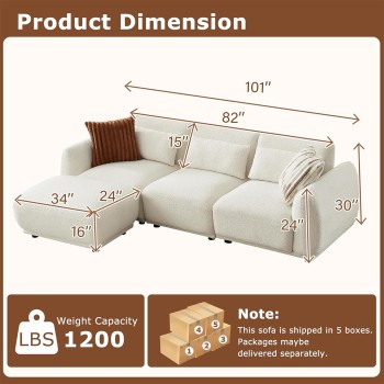 L Shaped Modular Sectional Couch with Removable Ottoman, Convertible Cloud Sofa for Living Room,Comfort Small Couch for Small Spaces(3 Set + 1 Ottomans - Beige)