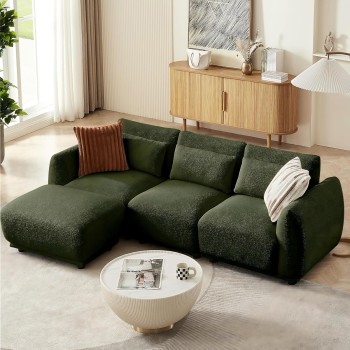 L Shaped Modular Sectional Couch with Removable Ottoman, Convertible Cloud Sofa for Living Room,Comfort Small Couch for Small Spaces(3 Set + 1 Ottomans - Green)