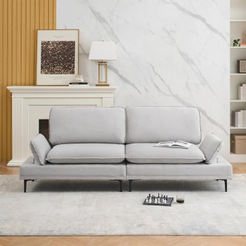 Light Grey Sofa for Living Room and Office, 89 Inch Wide, Durable Cotton-Linen Blend, Comfortable Two-Seater