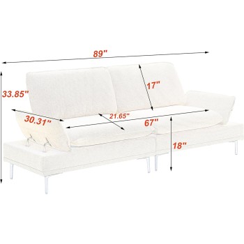 Light Grey Sofa for Living Room and Office, 89 Inch Wide, Durable Cotton-Linen Blend, Comfortable Two-Seater