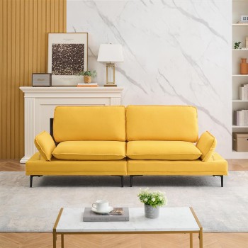Premium Version, Soft Yellow Sofa in Cotton and Linen, Specially Designed for Apartment Living and Office Space. A Beautiful Landscape in The Space Makes Your Home Office Instantly Glow
