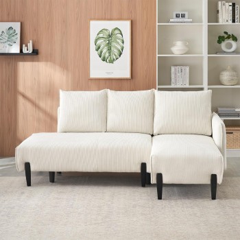 Corduroy Sofa Fabric, with Three Matching Pillows and Spacious and Comfortable Seats, for Apartment Office Living Room,for Living Room Beige