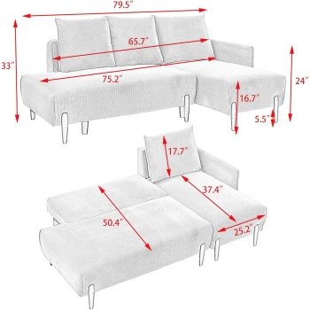 Corduroy Sofa Fabric, with Three Matching Pillows and Spacious and Comfortable Seats, for Apartment Office Living Room,for Living Room Yellow