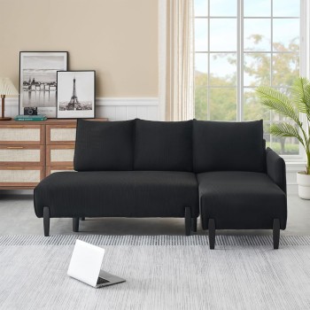 Corduroy Sofa Fabric, with Three Matching Pillows and Spacious and Comfortable Seats, for Apartment Office Living Room,for Living Room Black