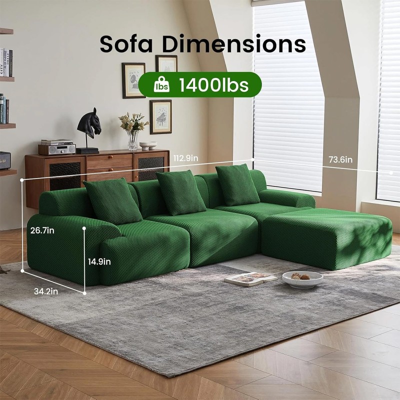 Chaise Lounge Sofa Bed Chesterfield Sofa Sectional Sofa Modular Sofa - Green
