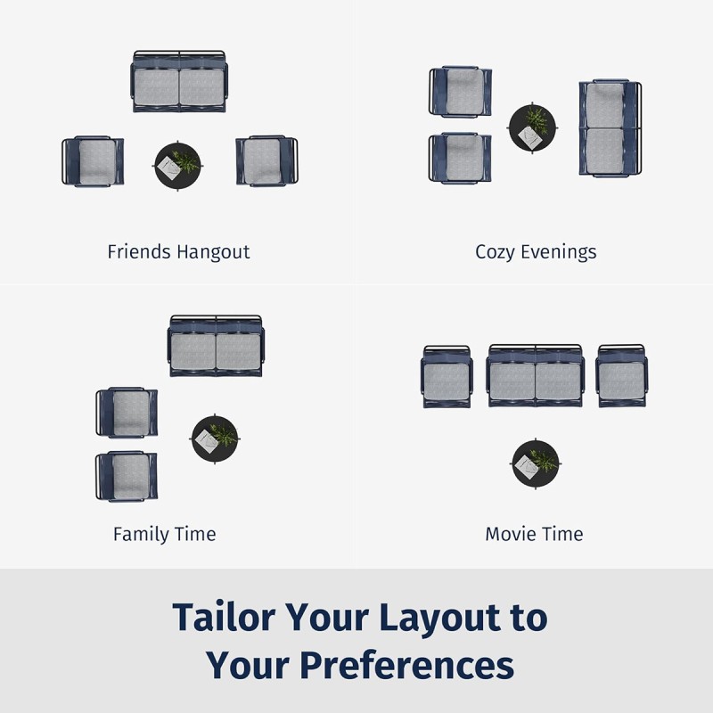 EAST OAK 4 Piece Patio Furniture Set, Outdoor Furniture with PE Wicker Rattan Chairs and Coffee Table, Modern Patio Conversation Set with Soft Pad for Garden, Backyard and Porch, Navy Blue