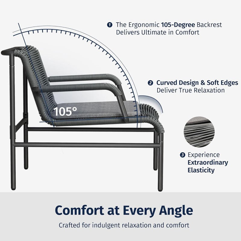 EAST OAK 4 Piece Patio Furniture Set, Outdoor Furniture with PE Wicker Rattan Chairs and Coffee Table, Modern Patio Conversation Set with Soft Pad for Garden, Backyard and Porch, Misty Grey