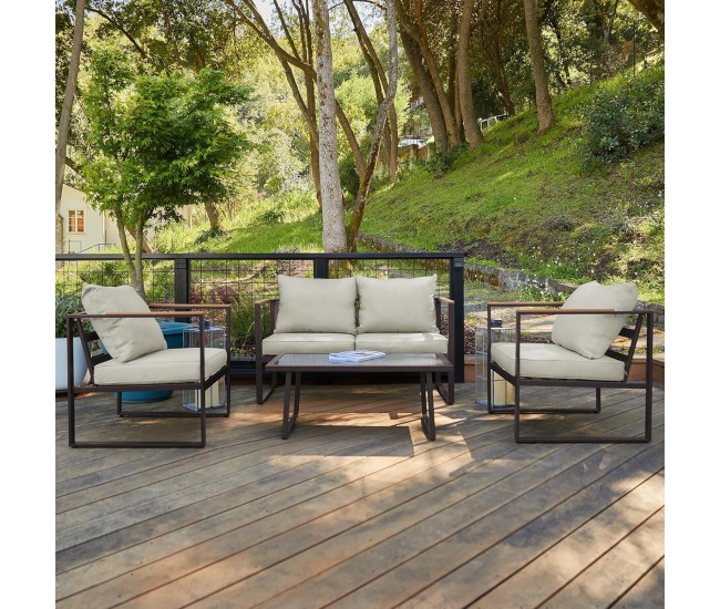 EAST OAK Courtyard Patio Furniture Set, 4-Piece Outdoor Patio Set with Sofa