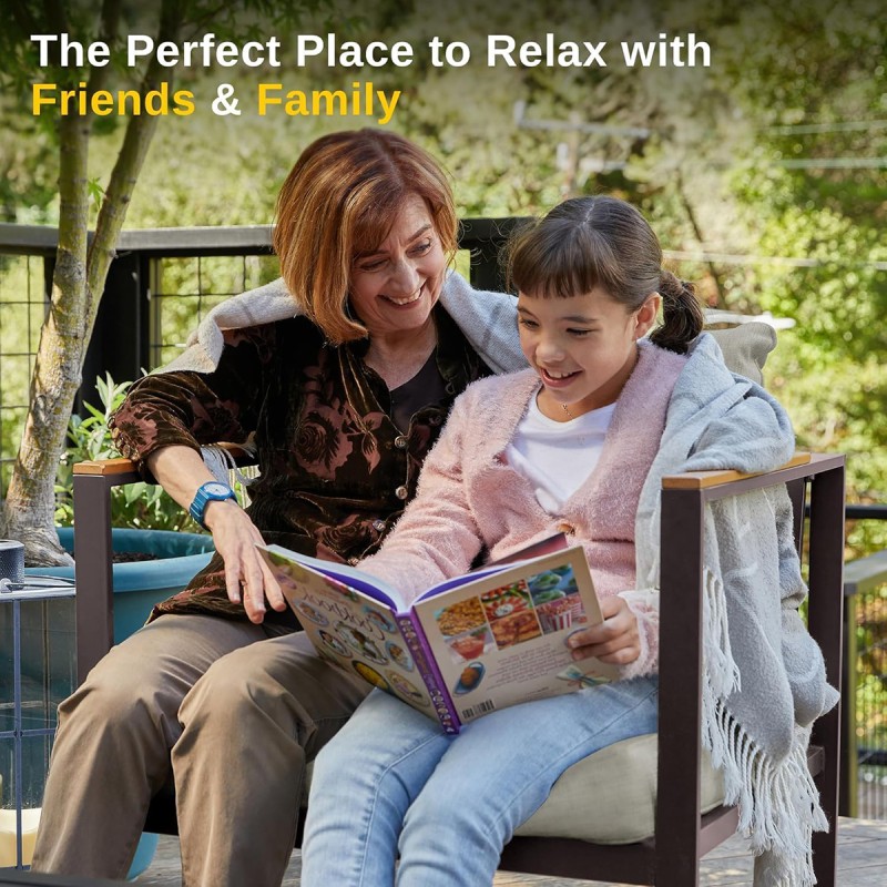 EAST OAK Courtyard Patio Furniture Set, 4-Piece Outdoor Patio Set with Sofa, Removable & Washable Deep Seating Cushion, Tempered Glass Table, Outside Patio Conversation Sets, Black & Dark Grey