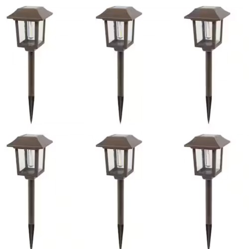 Hampton Bay Mitchell 10 Lumens Golden Bronze Filament LED Outdoor Solar Path Light (6-Pack)