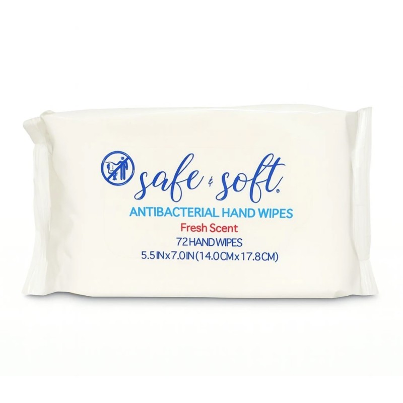 Case of 16 Packs Safe and Soft Antibacterial Hand Wipes - 72 Wipes Each