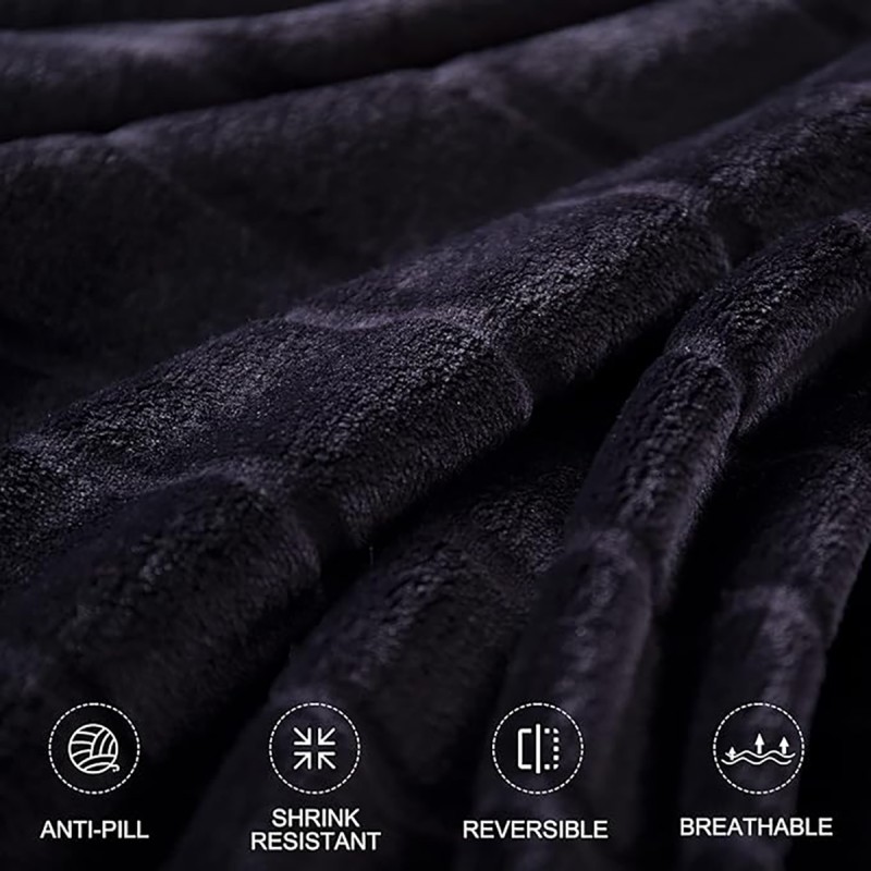 Bertte Throw Blanket, 330 GSM Super Soft Lightweight Luxury Fleece Blankets for Couch Sofa Bed Ultra Luxurious Warm and Cozy for All Seasons, 50"x 60", Black